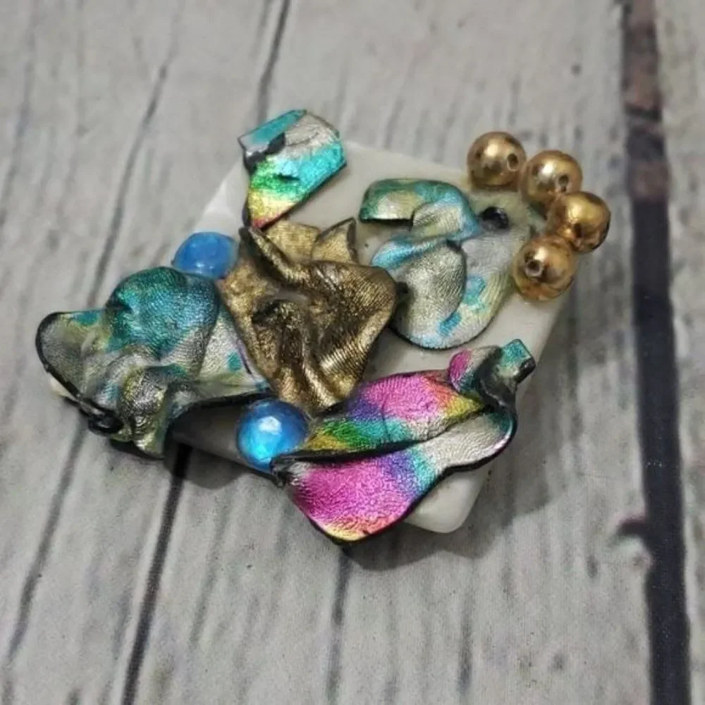 Vintage 80s 90s Eclectic Metallic Neon Abstract Brooch
